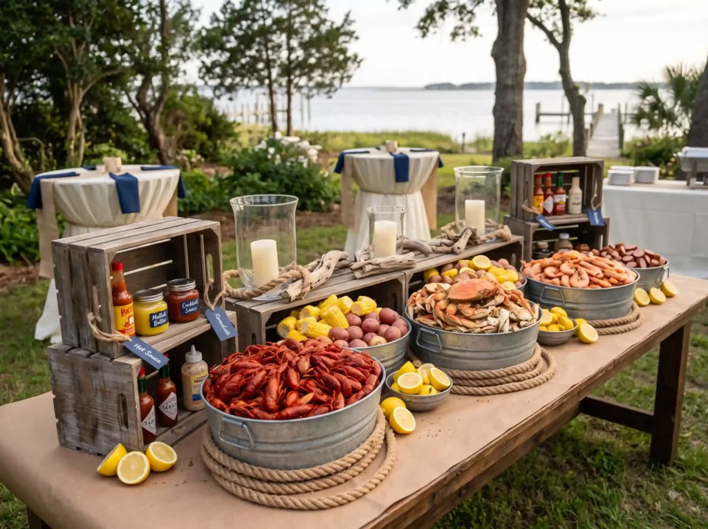 Backyard Seafood Boil Feast Inspiration Coastal Seafood boil buffet coastal gath…