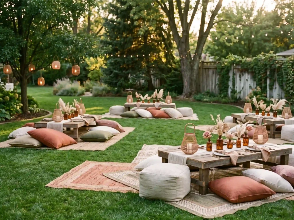 Cozy Picnic Reception Inspiration Traditional re Picnic reception with floor seating