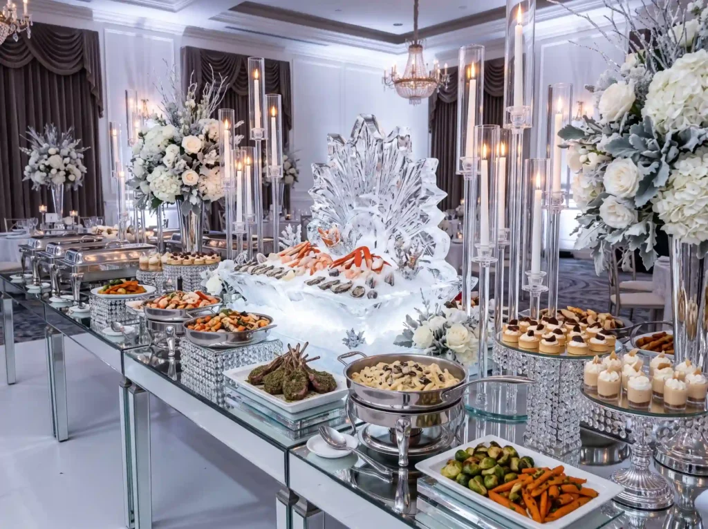 Frosted Crystal Elegance Inspiration A luxurious Winter wedding buffet elegance K