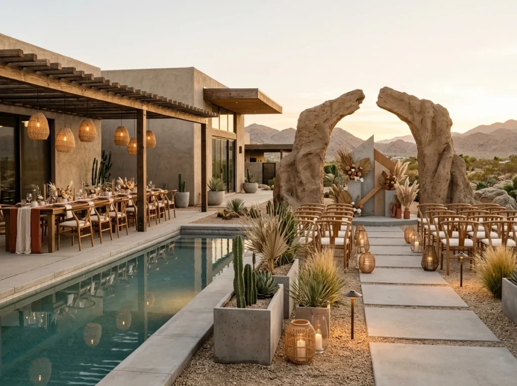 Modern Desert Oasis Inspiration Contemporary arc Desert oasis wedding design