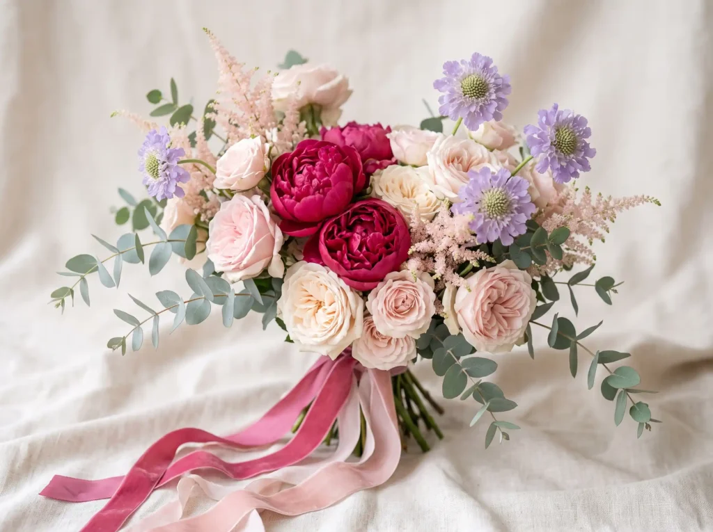 Raspberry Garden Charm Inspiration Rich pink acc Raspberry peonies blush roses K