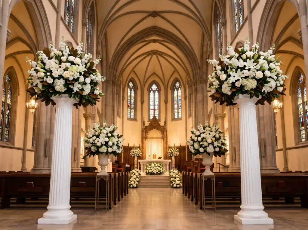 Royal White Columns Inspiration Grand palace int Floral columns framing altar K