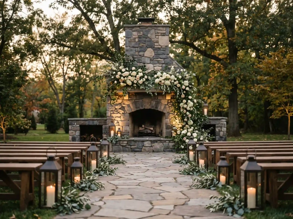 Stone Fireplace Vows Inspiration Centering the c Stone fireplace vows rustic wedding