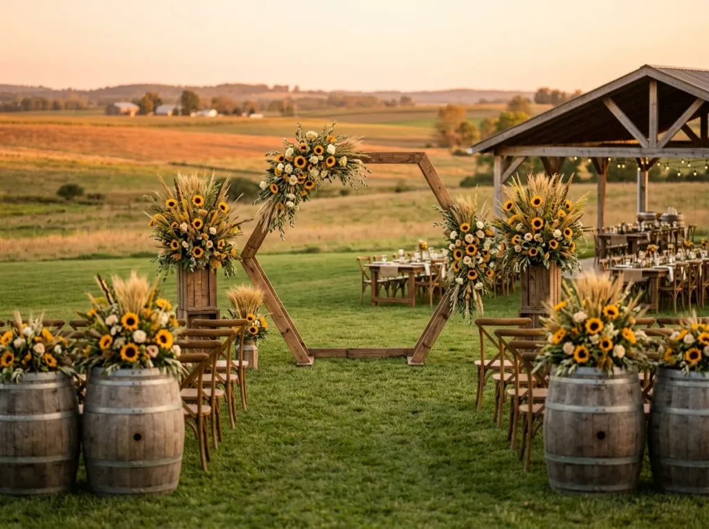 Sunflower Harvest Gathering Inspiration Inspired Sunflower harvest wedding ceremony