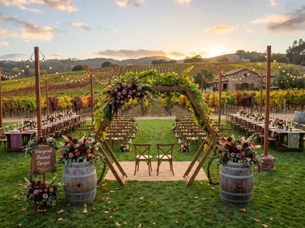 Vineyard Harvest Escape Inspiration Inspired by Vineyard wedding ceremony design K