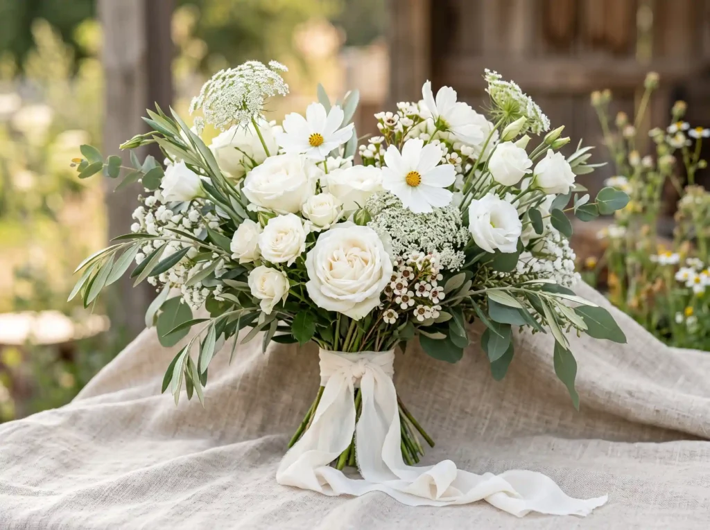 White Meadow Whisper Inspiration Inspired by blo Bridal bouquet with white roses