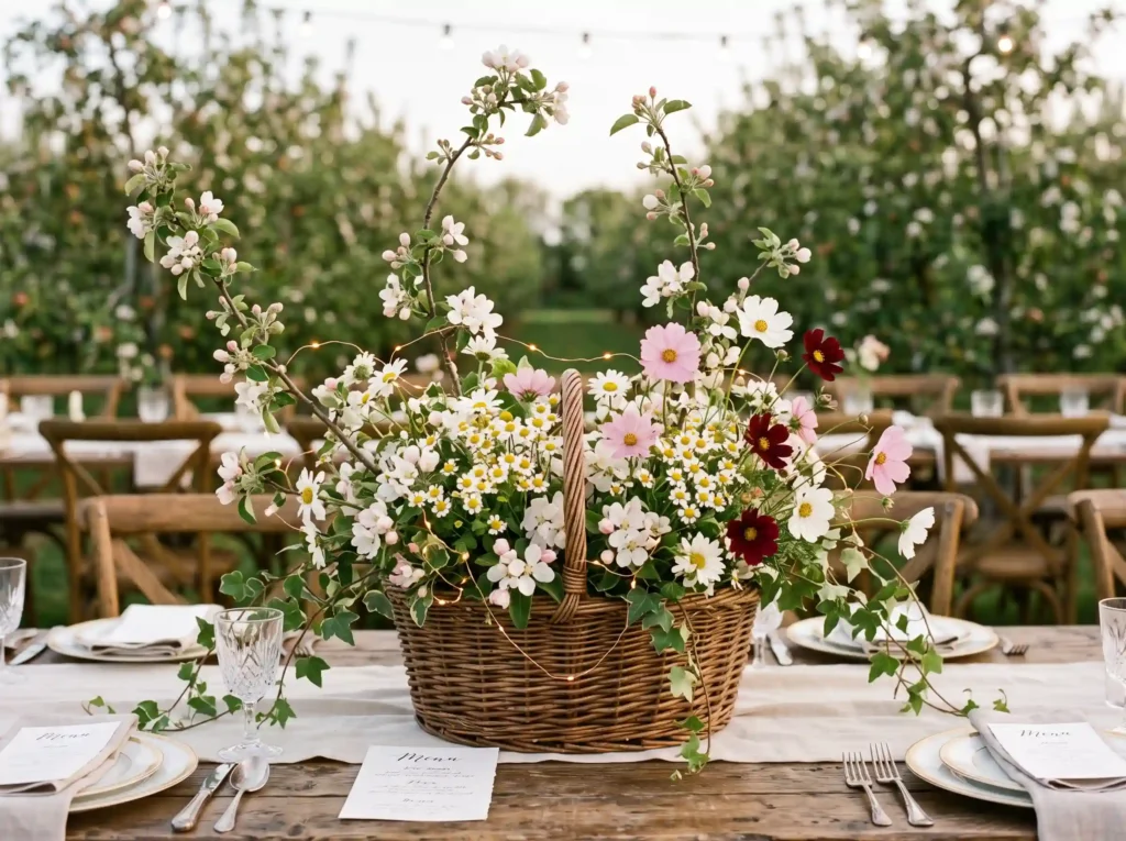 Blooming Orchard Basket Inspiration Fresh orchar Orchard basket with blossoms ivy
