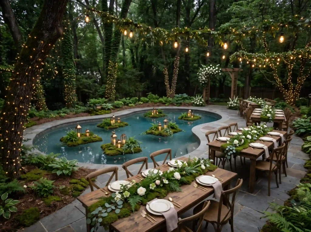 Enchanted Forest Poolside Inspiration Woodland r Enchanted forest poolside reception K