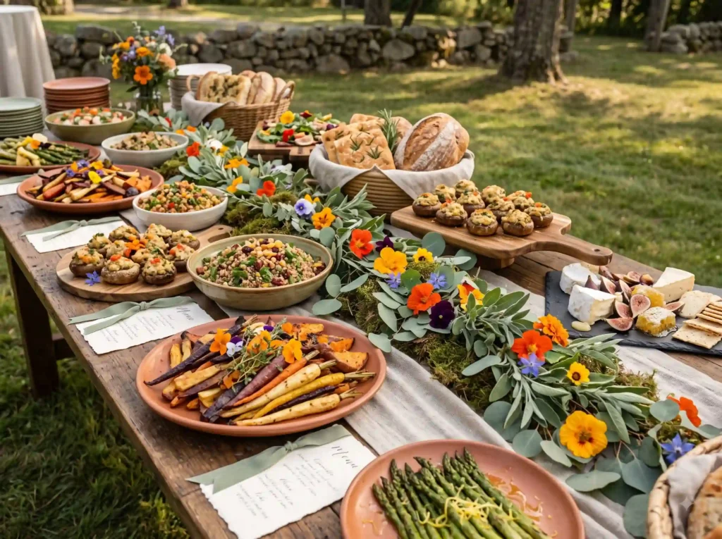 Farm to Table Vegetarian Spread Inspiration Seas Vegetarian wedding buffet spread K