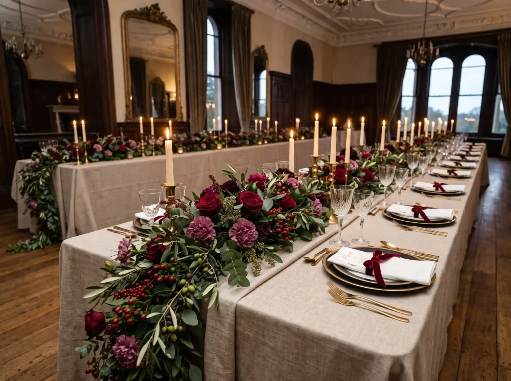 Garnet Reception Garland Inspiration Elegant ban Garland on banquet table K