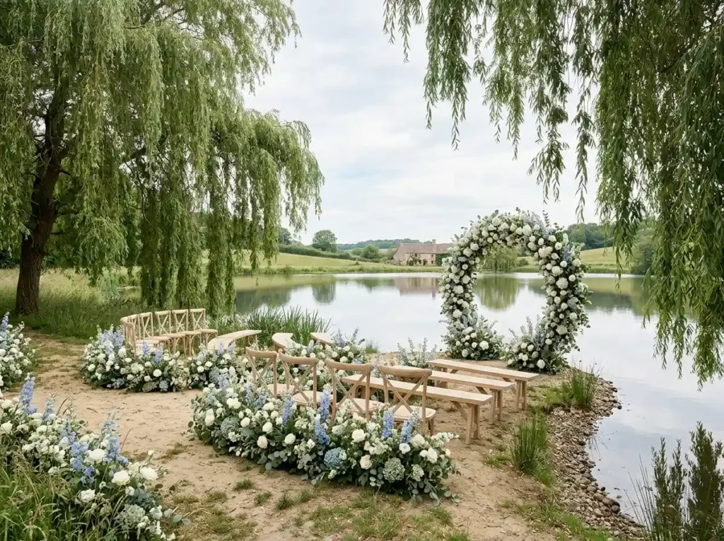 Lakeside Willow Escape Inspiration Gentle water Lakeside wedding ceremony nature