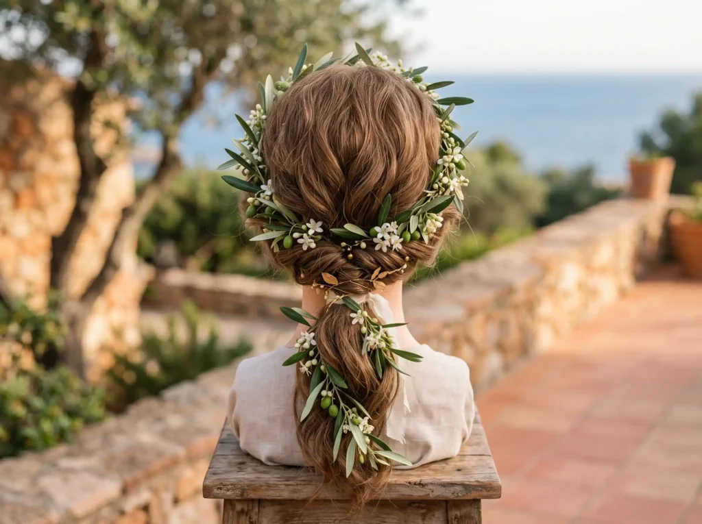 Olive Branch Romance Inspiration Mediterranean s Ponytail twist with olive branches