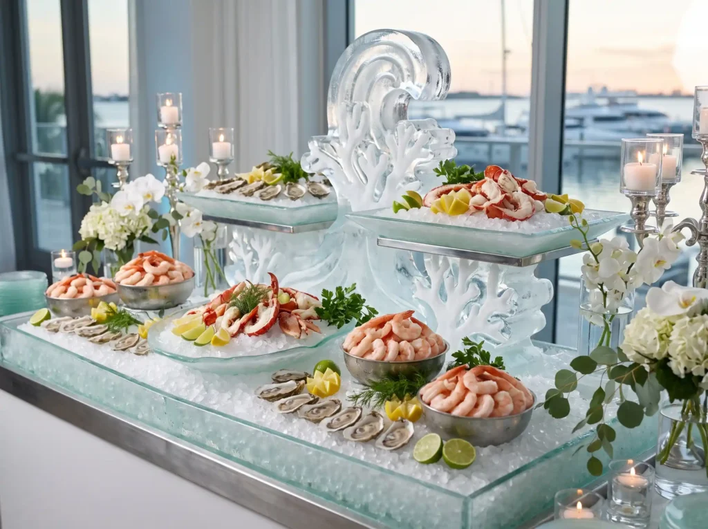 Seafood Ice Bar Inspiration Coastal luxury is sh Seafood ice bar wedding station