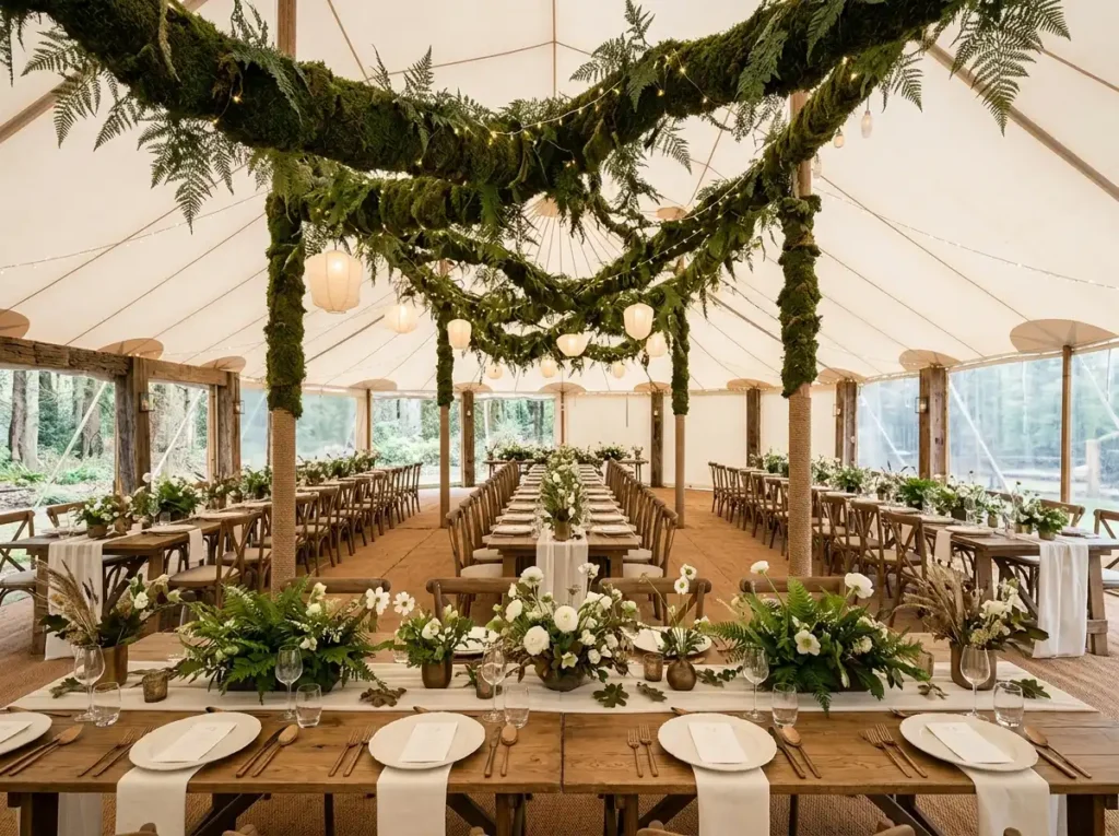 Woodland wedding tent reception