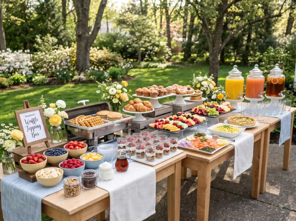 Backyard Brunch Celebration Inspiration Relaxed Backyard brunch celebration waffles K