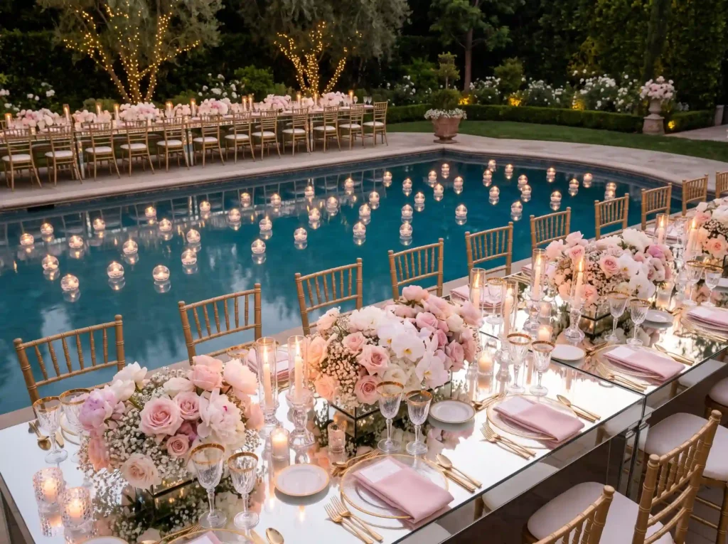 Blush Champagne Glamour Inspiration Soft luxury Glamorous backyard reception bes… K