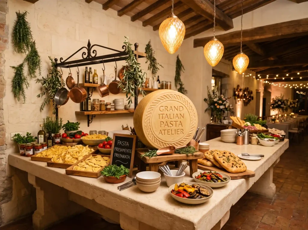 Grand Italian Pasta Atelier Inspiration Bringin Italian pasta station centerpiece K