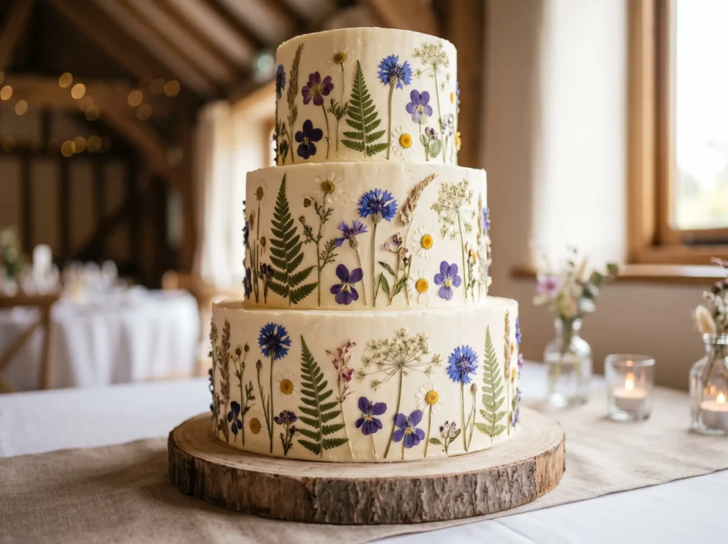 Pressed Wildflower Charm Inspiration Delicate b Pressed wildflower wedding cake K
