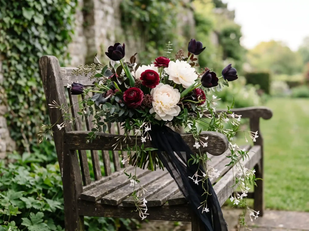 Raven Garden Romance Inspiration Moody florals Garden bouquet with black tulips