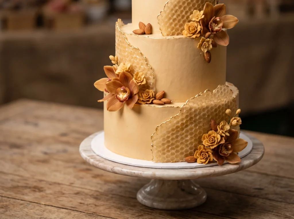 Smoked Honey Luxe Inspiration Warm honey hues a Honey buttercream wedding cake d…