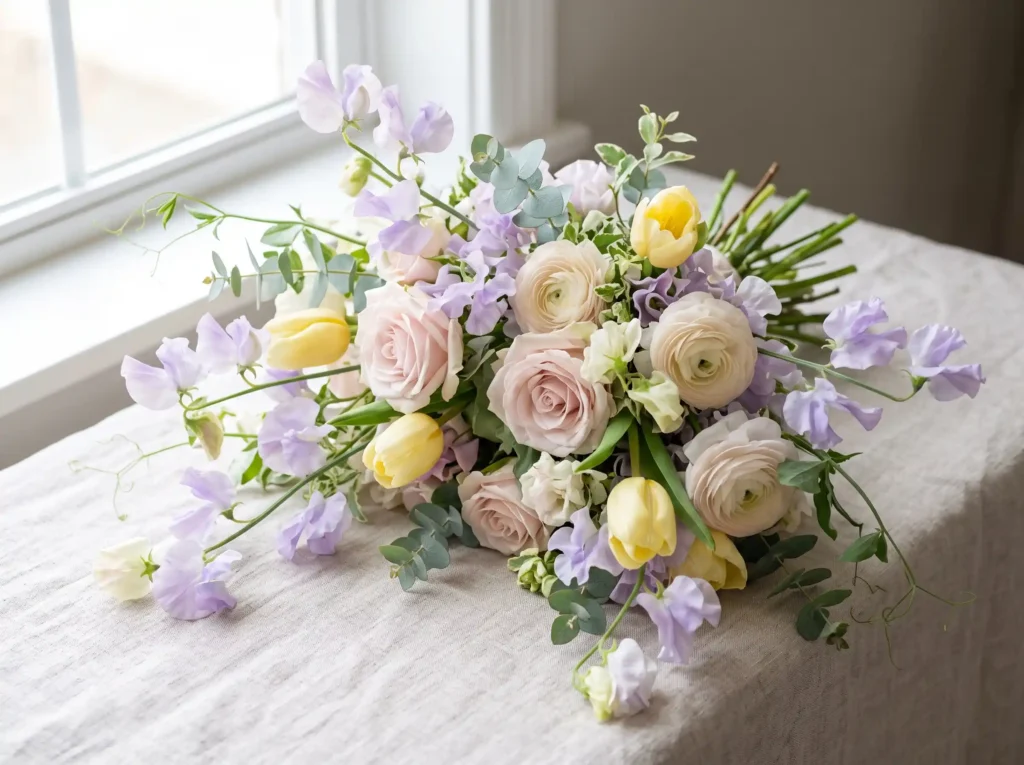 Sweet Pea Serenity Inspiration Airy spring blos Sweet pea bouquet pastel colors