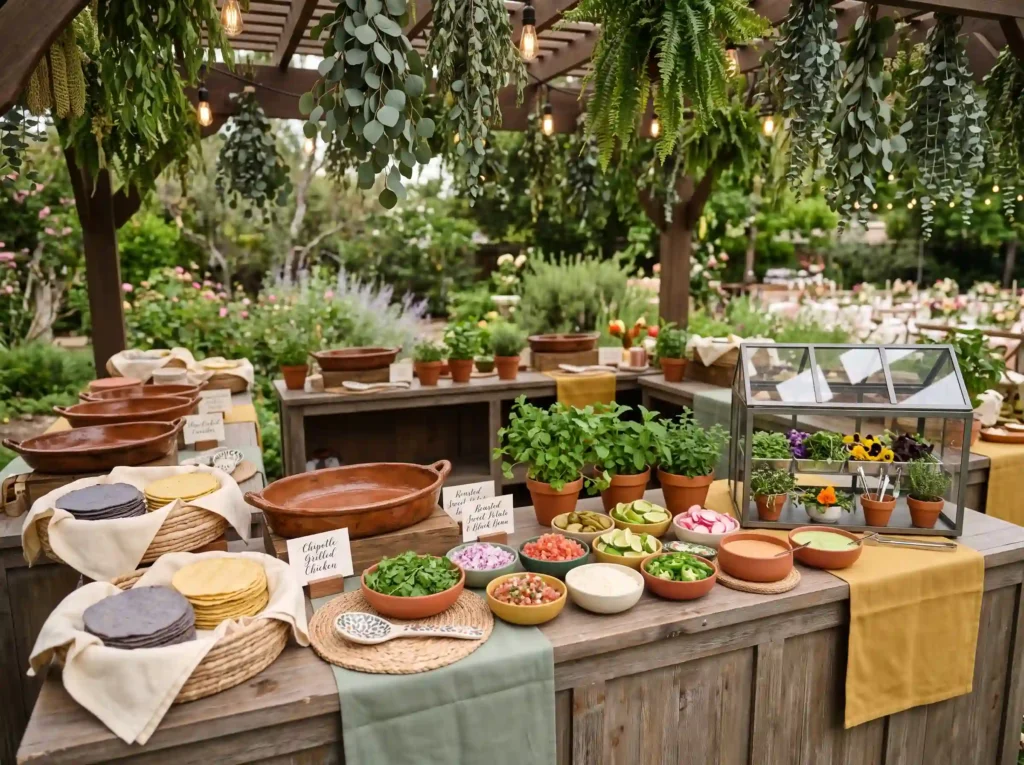 Taco Garden Station Inspiration Fresh street fo Taco station with botanical decor