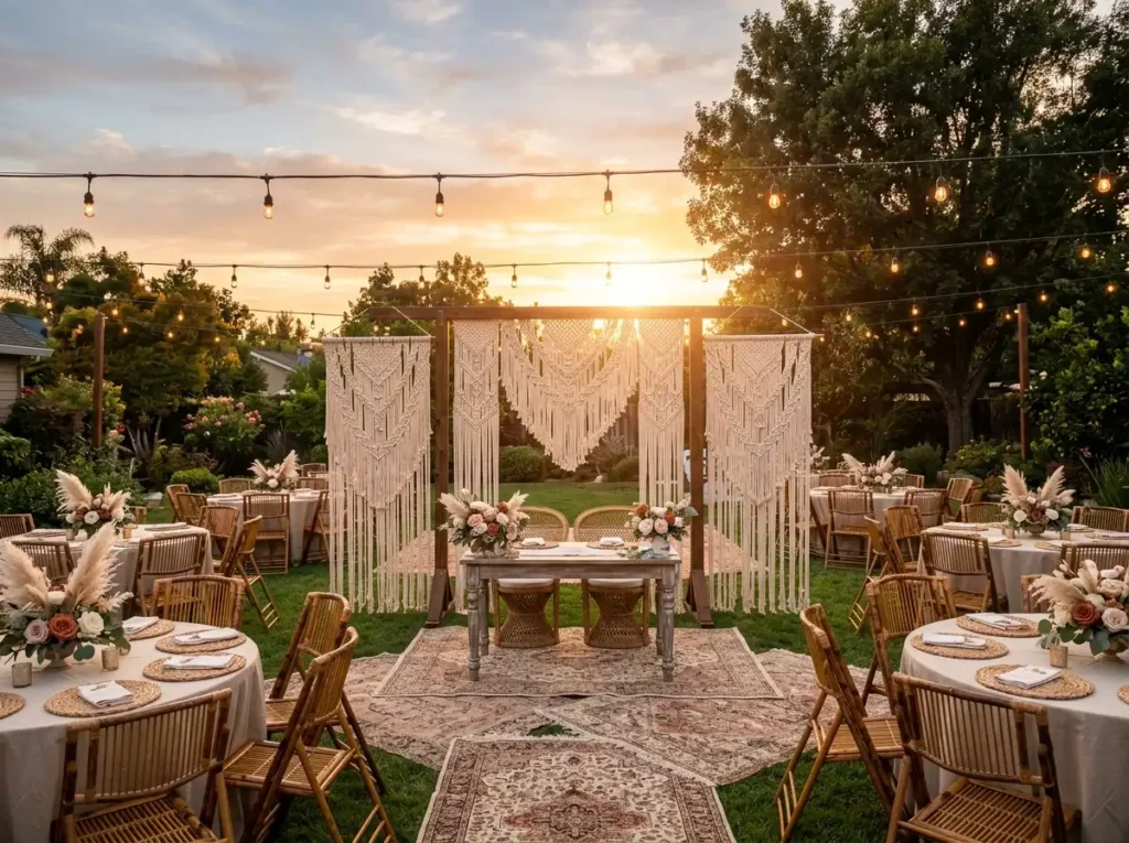 Sunset macramé garden reception