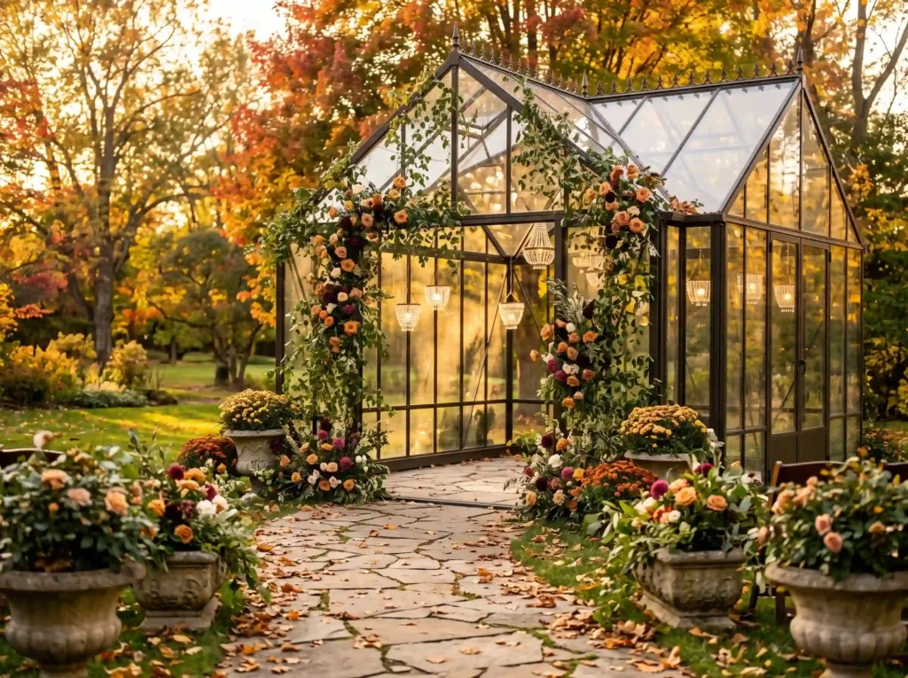 Autumn Glasshouse Romance Inspiration Inspired Autumn glasshouse wedding ceremony K