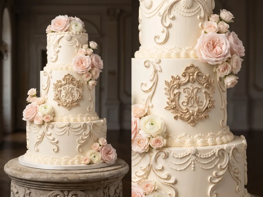 Baroque Blush Grandeur Inspiration Inspired by Baroque wedding cake with florals