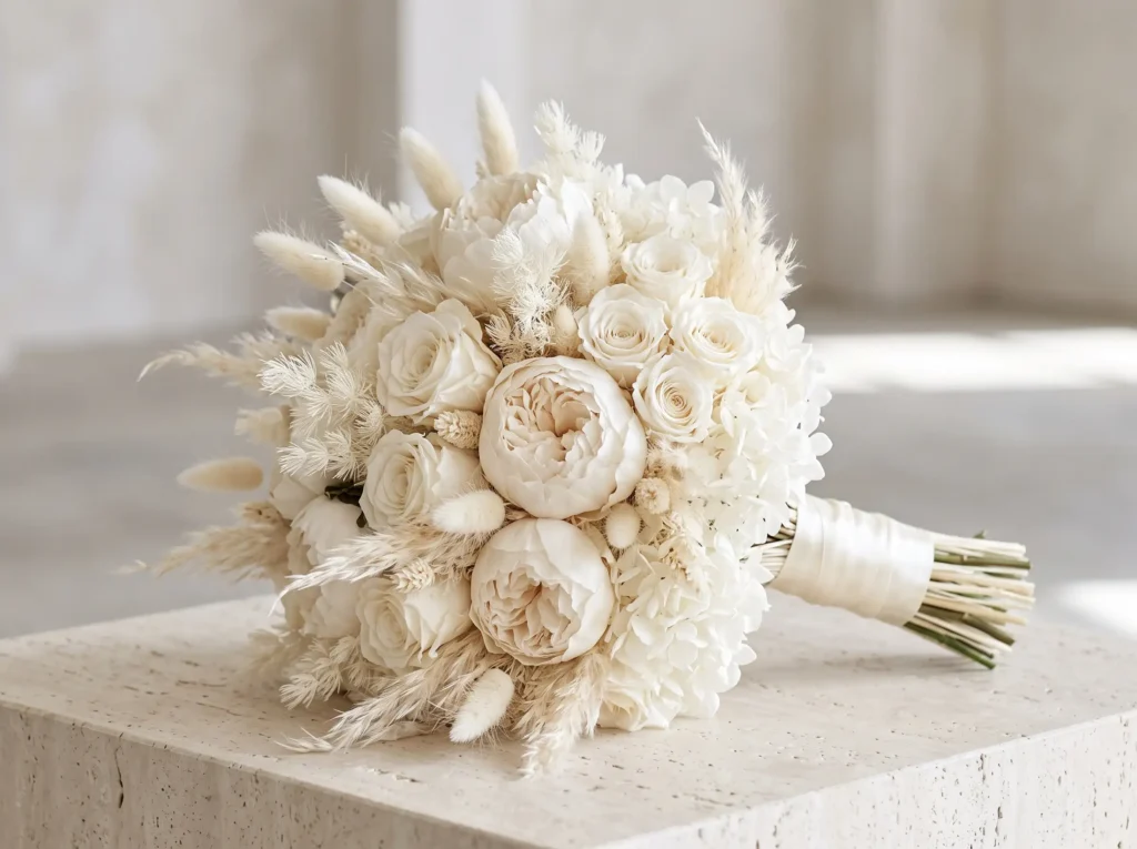 Monochrome Ivory Bloom Inspiration Pure simplic Ivory bouquet with peonies roses