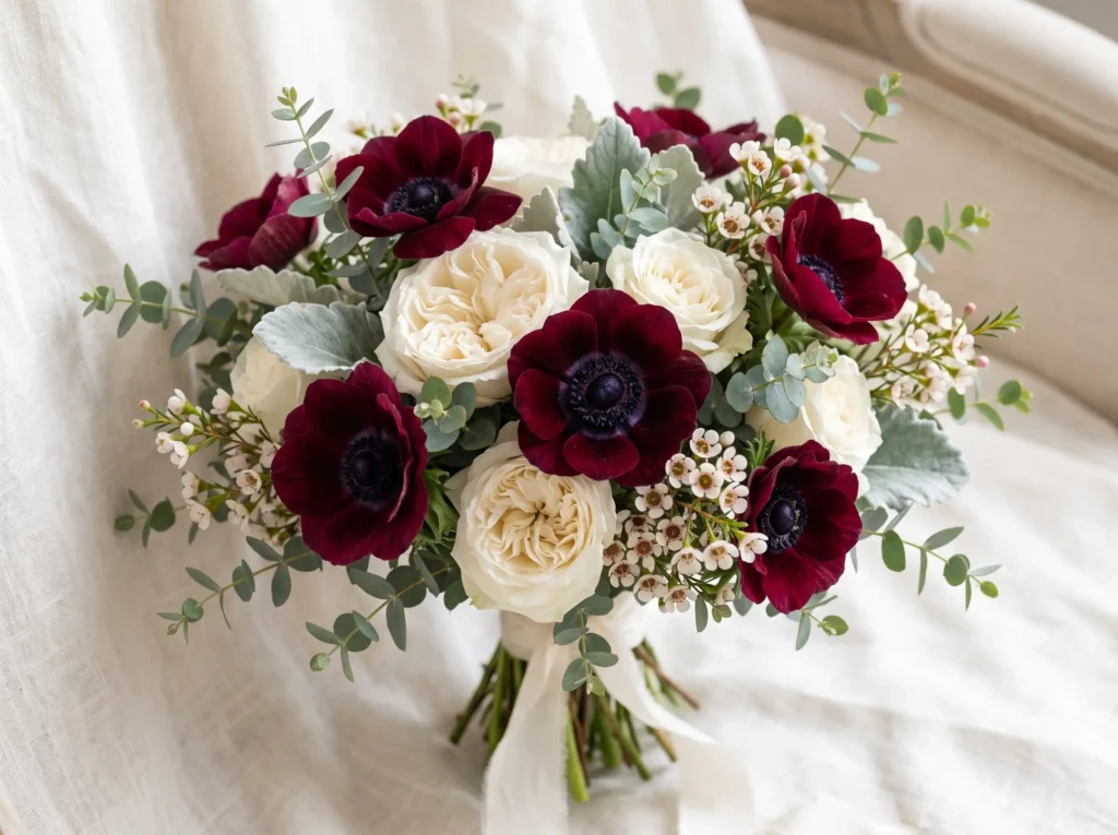 Ruby Anemone Bridal Bouquet Inspiration Crisp f Ruby Anemone Bridal Bouquet K