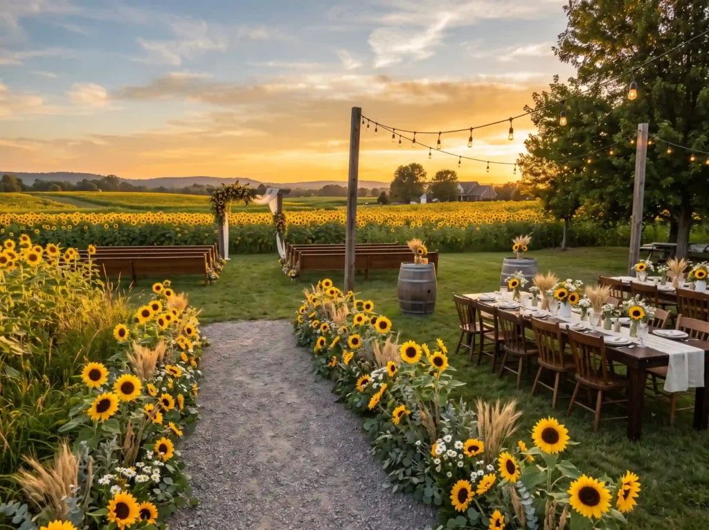 Sunflower Harvest Romance Inspiration Joyful su Sunflower harvest wedding entrance K
