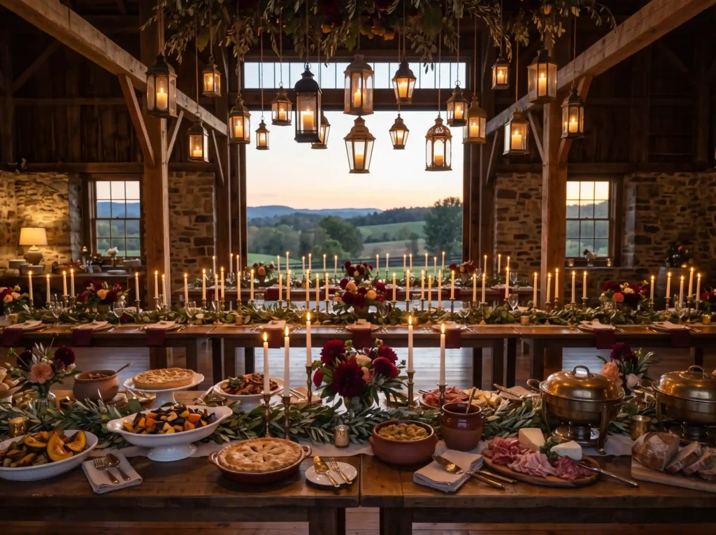 Twilight Harvest Banquet Inspiration As sunset Harvest banquet with lanterns K