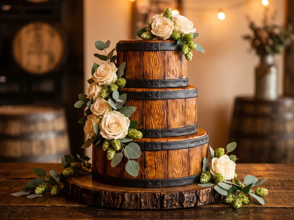 Whiskey Barrel Romance Inspiration Country dist Whiskey barrel wedding cake K