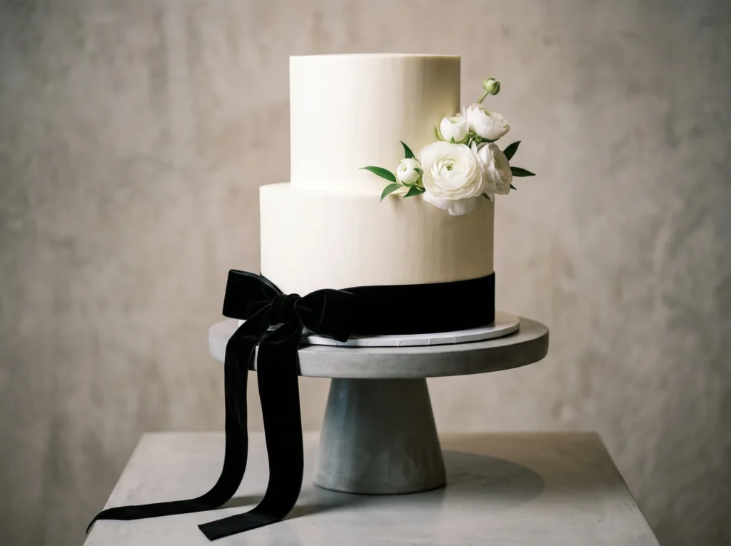 Black Ribbon Contrast Inspiration The reference Black ribbon contrast wedding cake
