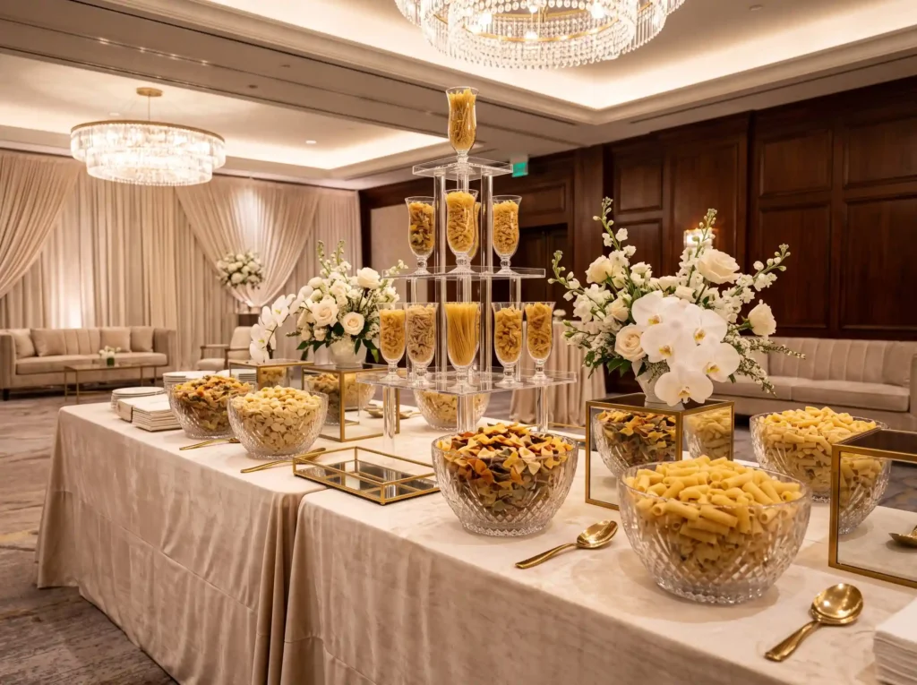 Champagne Elegance Pasta Lounge Inspiration Fin Luxury pasta buffet champagne di…