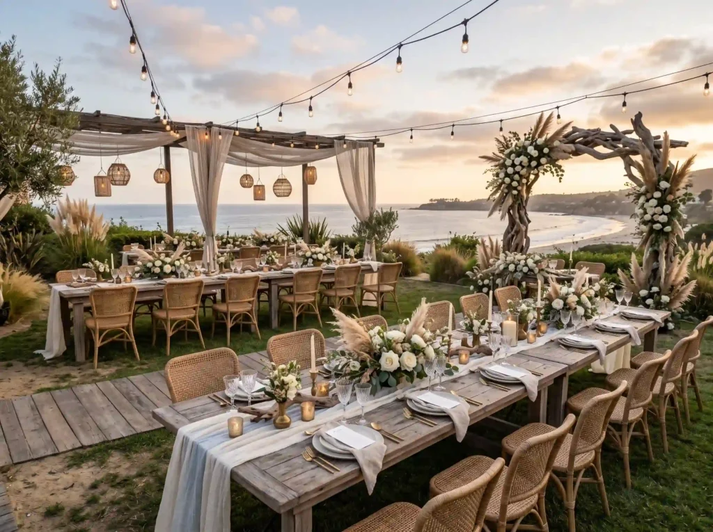 Coastal Lawn Escape Inspiration Breezy seaside Coastal backyard reception setting K