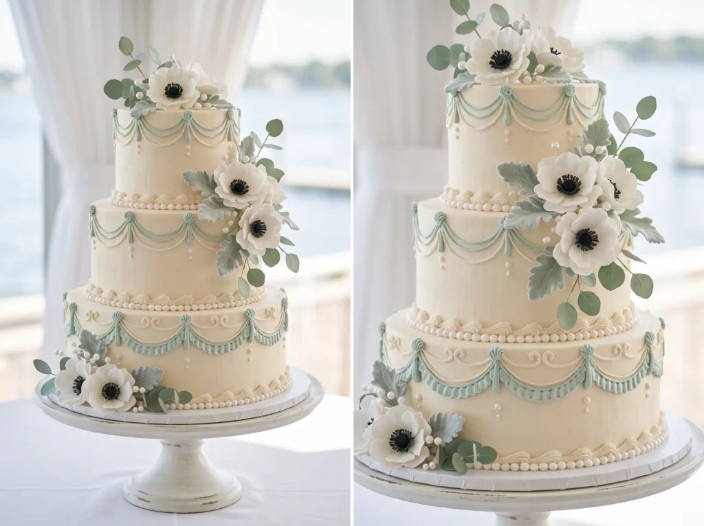 Coastal Vintage Pearl Inspiration The elegance Vintage wedding cake pearl details