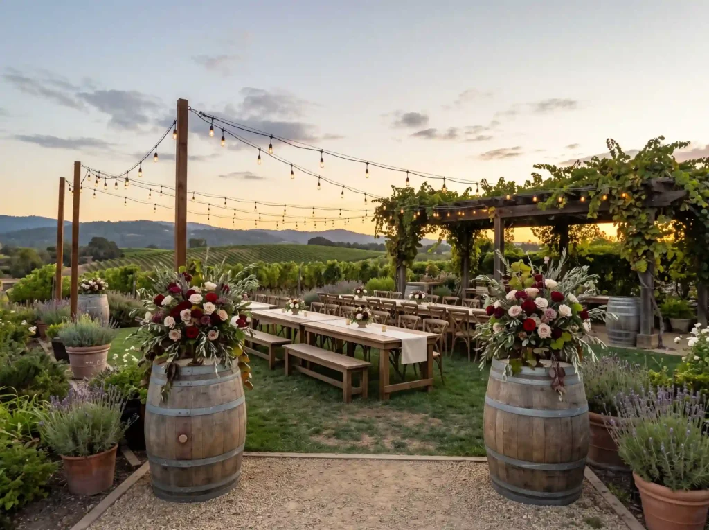 Rustic Vineyard Escape Inspiration Wine country Vineyard reception entrance decor K