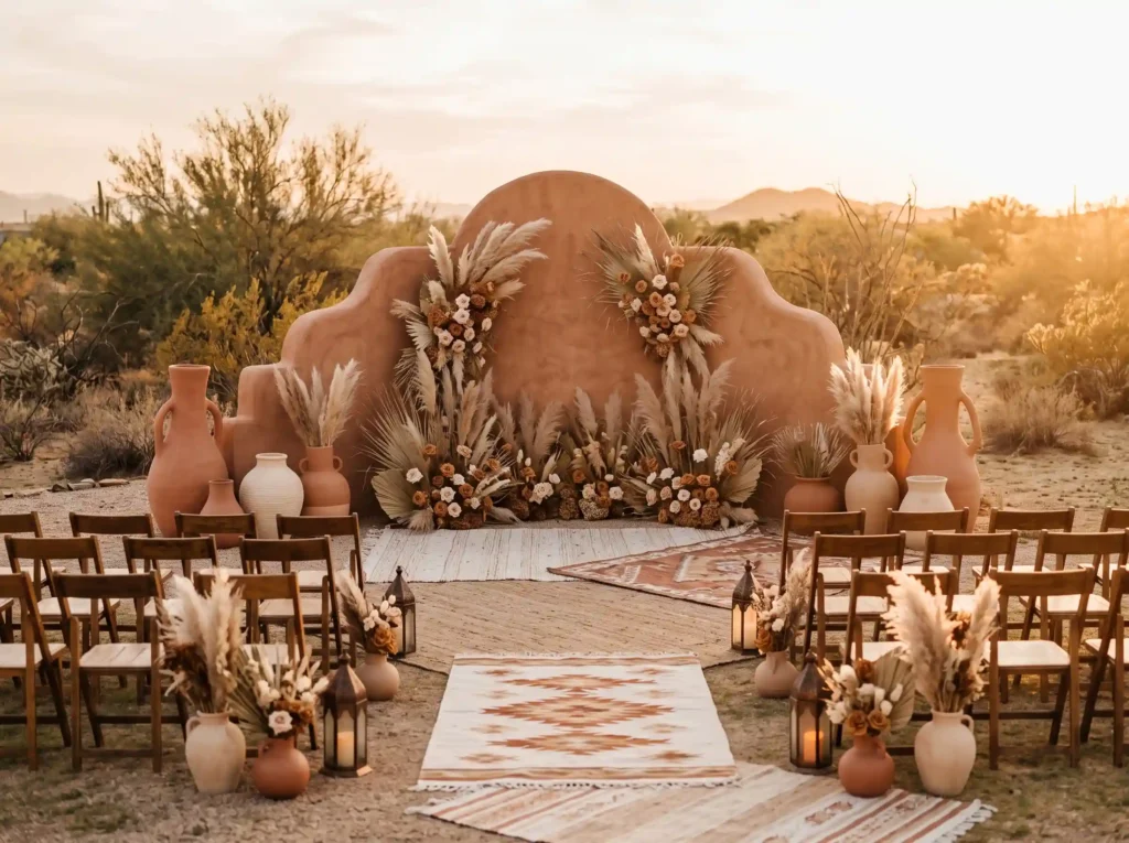 Desert Boho Oasis Inspiration Earthy textures a Desert Boho Oasis ceremony backdrop