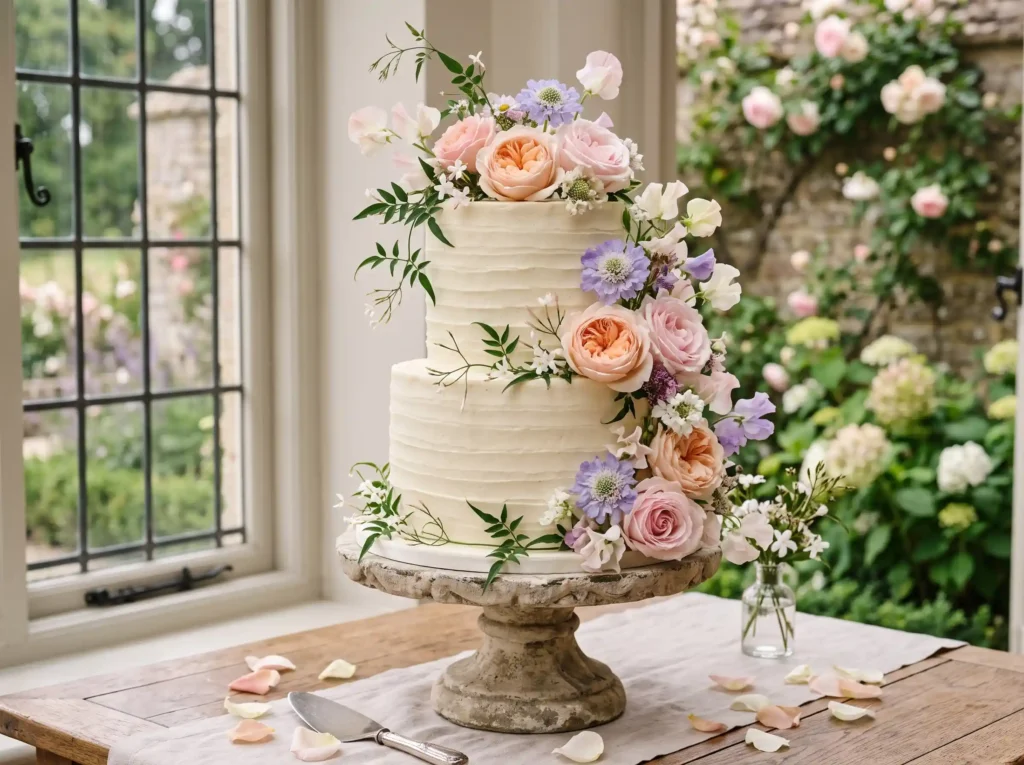 English Garden Romance Inspiration Keeping the English garden romance wedding cake