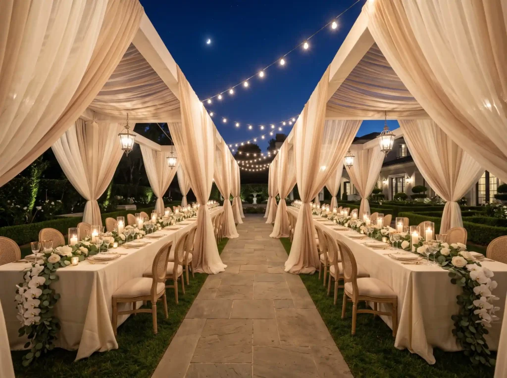 Moonlit Courtyard Canopy Inspiration Inspired b Courtyard canopy wedding reception K