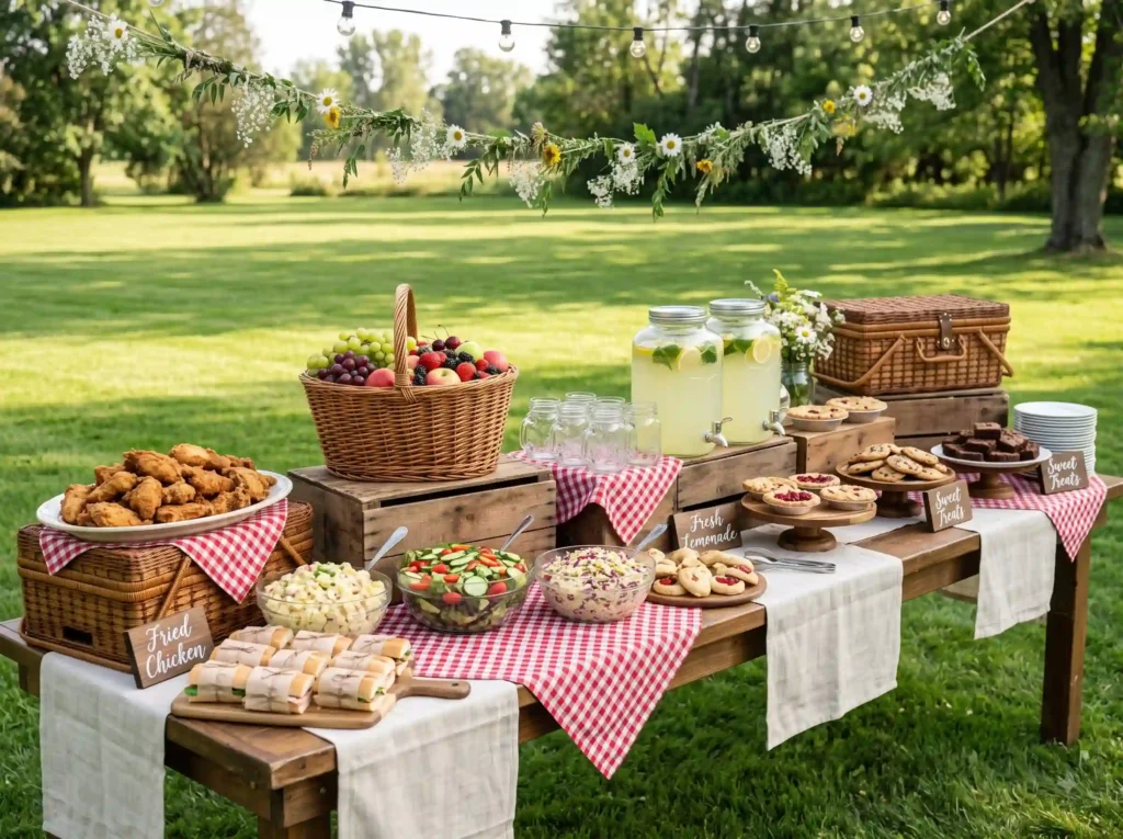 Rustic Picnic Buffet Inspiration Casual picnic Rustic picnic buffet wedding cel…