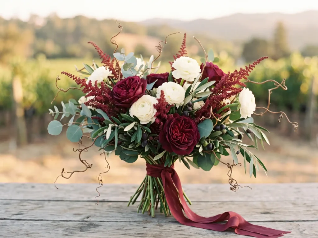 Wine Country Blooms Inspiration Rich vineyard c Vineyard bouquet with roses K