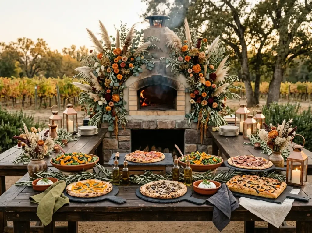 Autumn pizza buffet wood oven