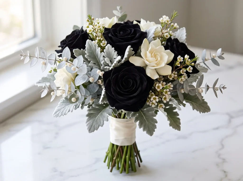 Black Pearl Blossoms Inspiration Elegant monoch Black Pearl Blossoms bouquet K