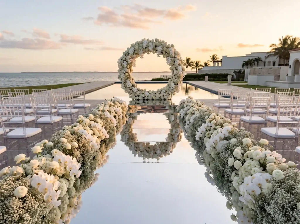 Orchid Reflection Aisle Inspiration Inspired by Mirrored aisle floral wedding K