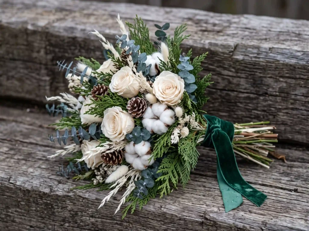 Rustic Evergreen Keepsake Inspiration Evergreen Rustic evergreen keepsake bouquet K