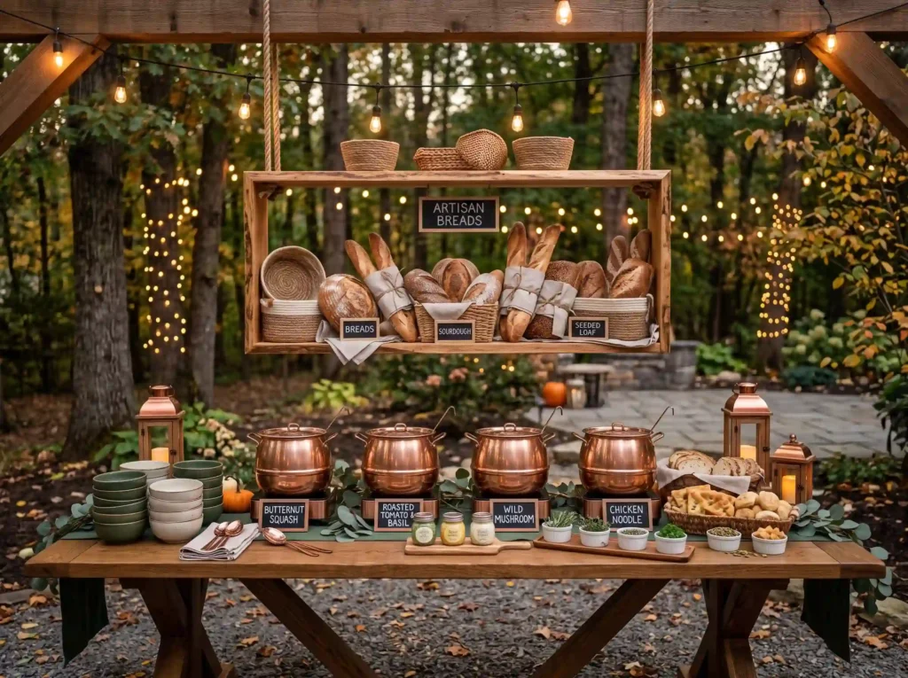 Backyard Soup Bread Table Inspiration Cozy gath Soup and bread buffet display