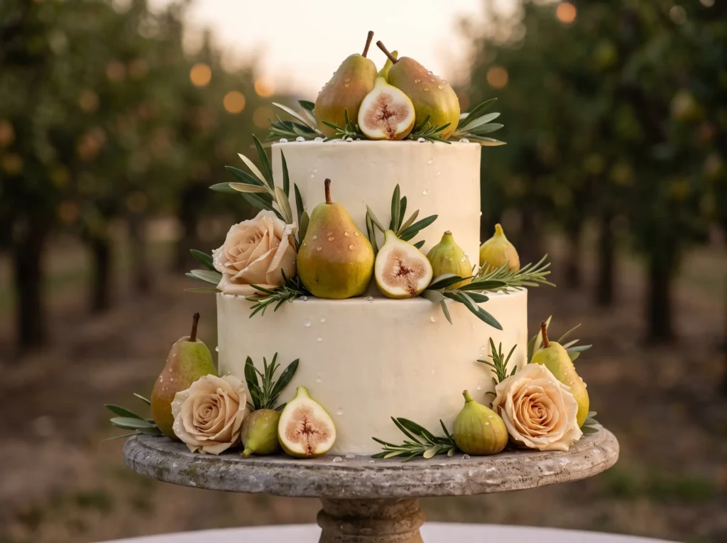 Twilight Pear Harvest Inspiration Late season o Pear harvest wedding cake K